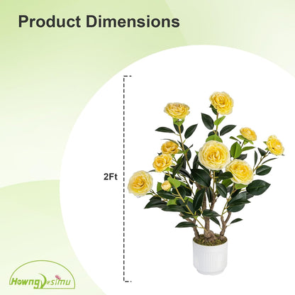 2 Pack Artificial Camellia Tree with White Pot, 38" Faux Potted Plants for Indoor Outdoor Decor, Tall Silk Greenery Plant for Home Offce Living Room Balcony, Pink