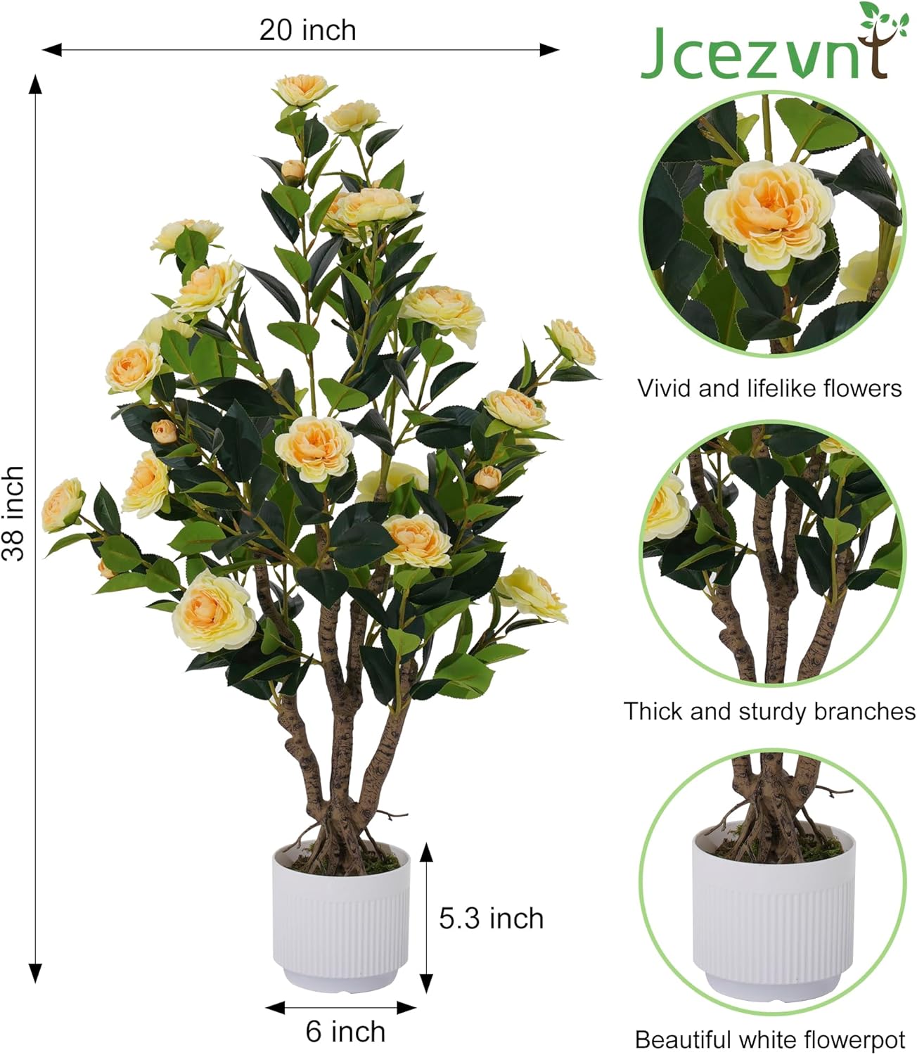2 Pack Artificial Camellia Tree with White Pot, 38" Faux Potted Plants for Indoor Outdoor Decor, Tall Silk Greenery Plant for Home Offce Living Room Balcony, Pink