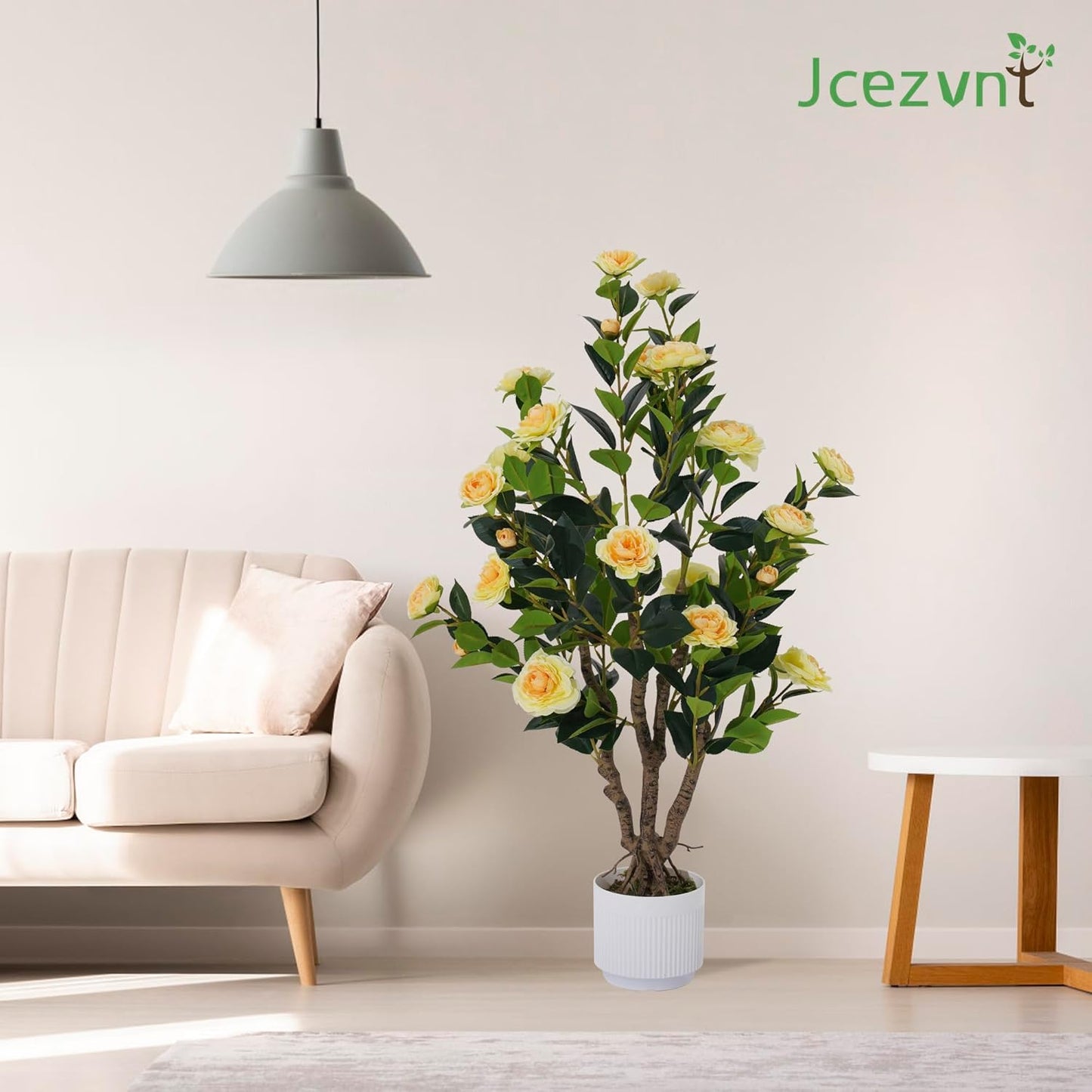 2 Pack Artificial Camellia Tree with White Pot, 38" Faux Potted Plants for Indoor Outdoor Decor, Tall Silk Greenery Plant for Home Offce Living Room Balcony, Pink