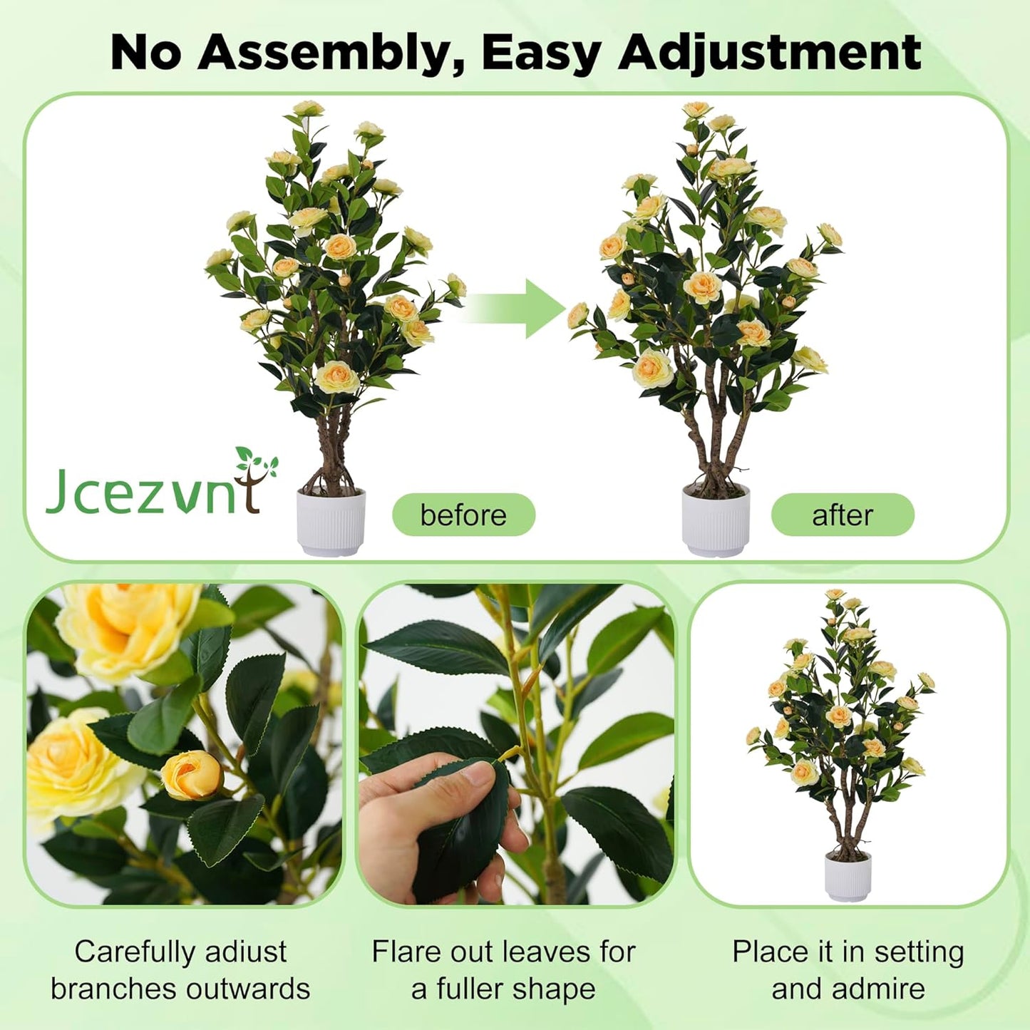 2 Pack Artificial Camellia Tree with White Pot, 38" Faux Potted Plants for Indoor Outdoor Decor, Tall Silk Greenery Plant for Home Offce Living Room Balcony, Pink