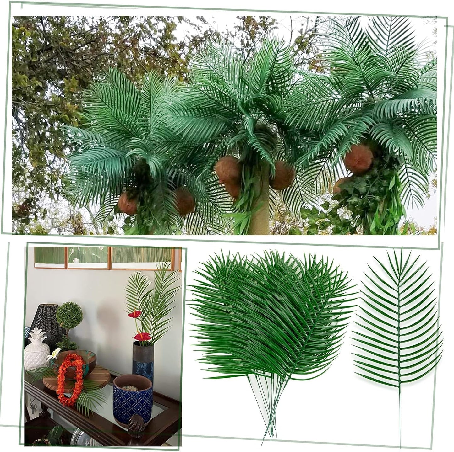 100Pcs Artificial Monstera Leaves Fake Tropical Faux Palm Leaves with Stem for Jungle Hawaiian Dinosaur Luau Party Table Decoration Wedding Birthday Theme Party, Leaf Size: 7''x 5''