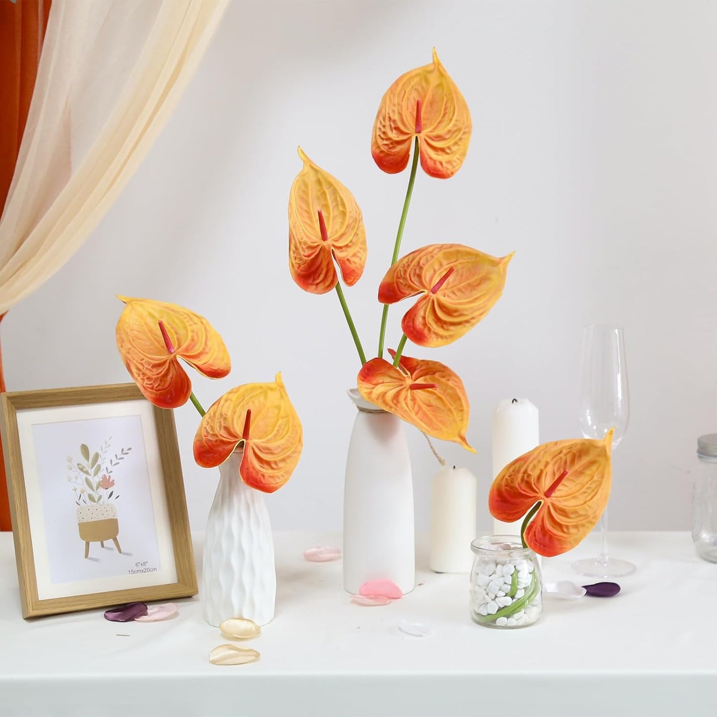 8PCS Burgundy Faux Anthurium Flowers 24.8’’ Real Touch Flowers Long Stem Artificial Anthurium for Vase Table Centerpiece Home Wedding Party Garden Spring Decoration(Burgundy)