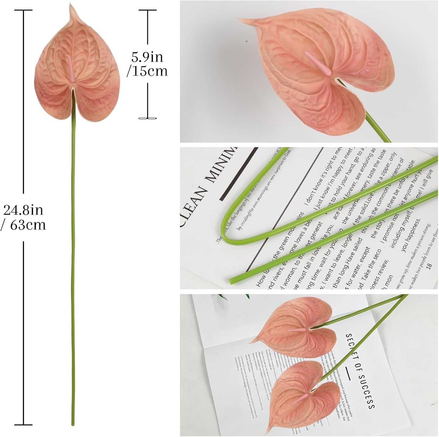 8PCS Burgundy Faux Anthurium Flowers 24.8’’ Real Touch Flowers Long Stem Artificial Anthurium for Vase Table Centerpiece Home Wedding Party Garden Spring Decoration(Burgundy)