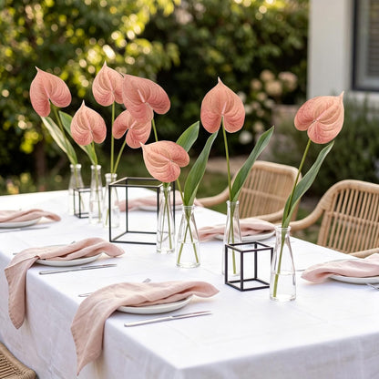 8PCS Burgundy Faux Anthurium Flowers 24.8’’ Real Touch Flowers Long Stem Artificial Anthurium for Vase Table Centerpiece Home Wedding Party Garden Spring Decoration(Burgundy)