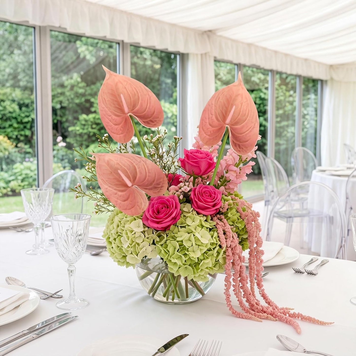 8PCS Burgundy Faux Anthurium Flowers 24.8’’ Real Touch Flowers Long Stem Artificial Anthurium for Vase Table Centerpiece Home Wedding Party Garden Spring Decoration(Burgundy)