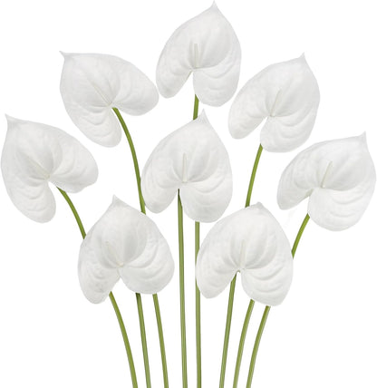 8PCS Burgundy Faux Anthurium Flowers 24.8’’ Real Touch Flowers Long Stem Artificial Anthurium for Vase Table Centerpiece Home Wedding Party Garden Spring Decoration(Burgundy)