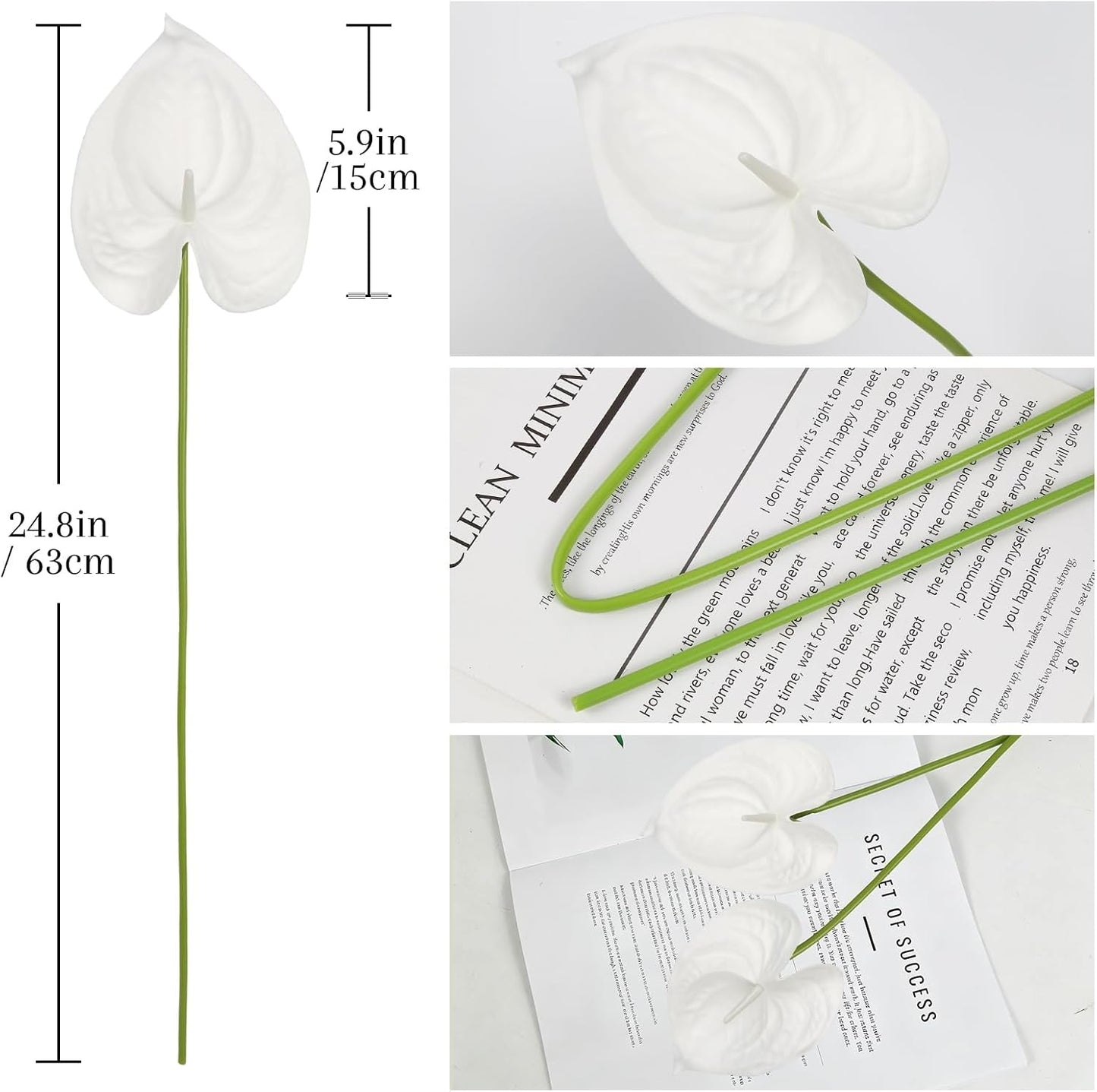 8PCS Burgundy Faux Anthurium Flowers 24.8’’ Real Touch Flowers Long Stem Artificial Anthurium for Vase Table Centerpiece Home Wedding Party Garden Spring Decoration(Burgundy)