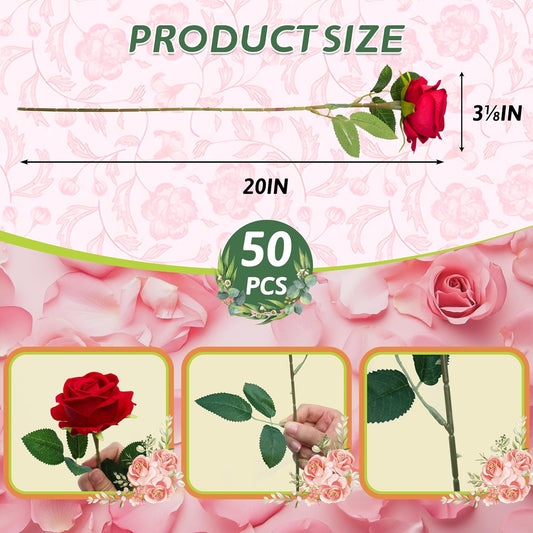 Artificial Red Roses Bulk Realistic Silk Fake Flowers with Long Stems