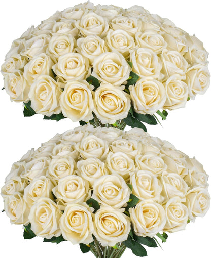Artificial Red Roses Bulk Realistic Silk Fake Flowers with Long Stems