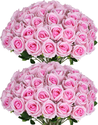 Artificial Red Roses Bulk Realistic Silk Fake Flowers with Long Stems