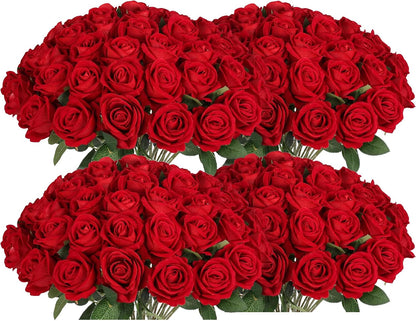 Artificial Red Roses Bulk Realistic Silk Fake Flowers with Long Stems