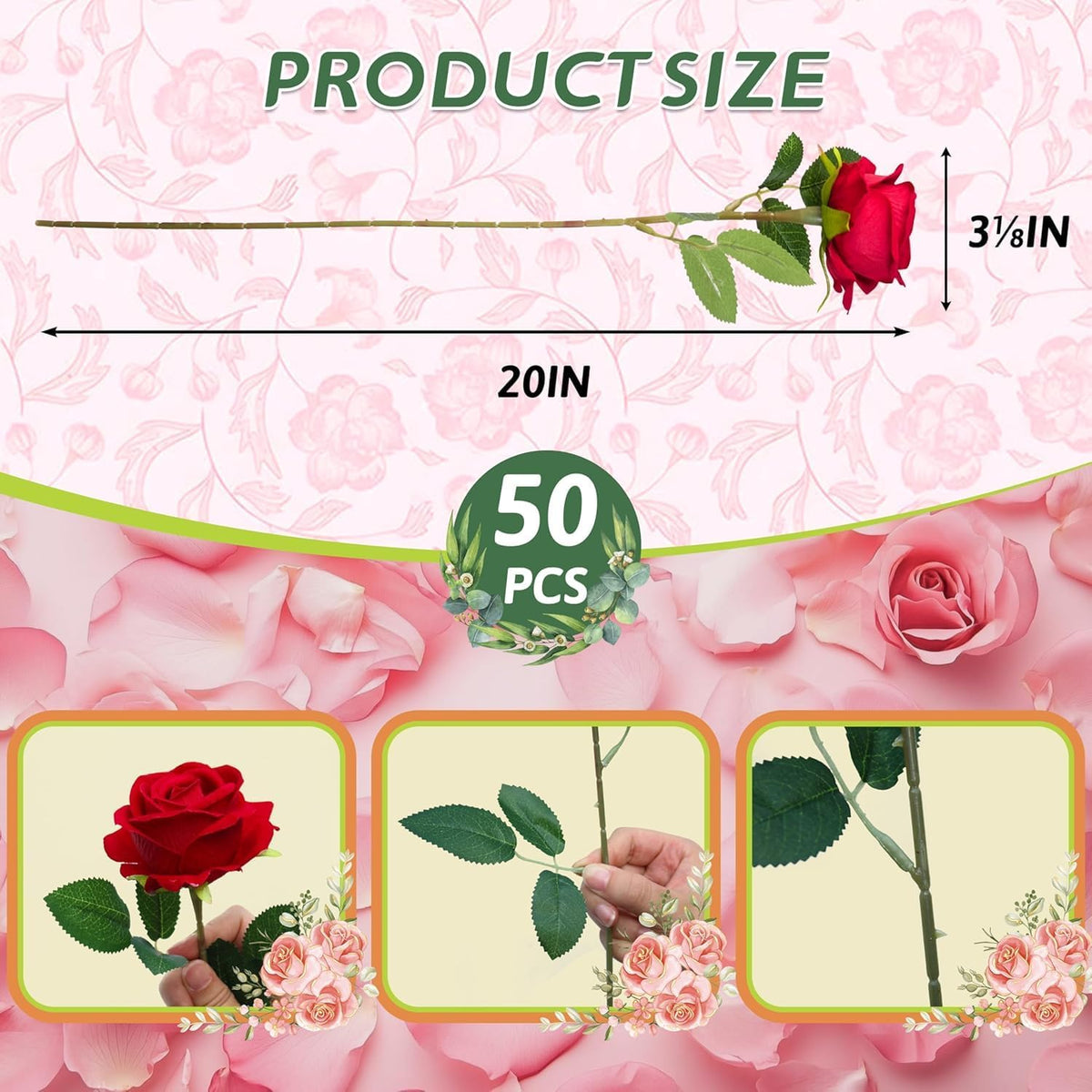 Artificial Red Roses Bulk Realistic Silk Fake Flowers with Long Stems