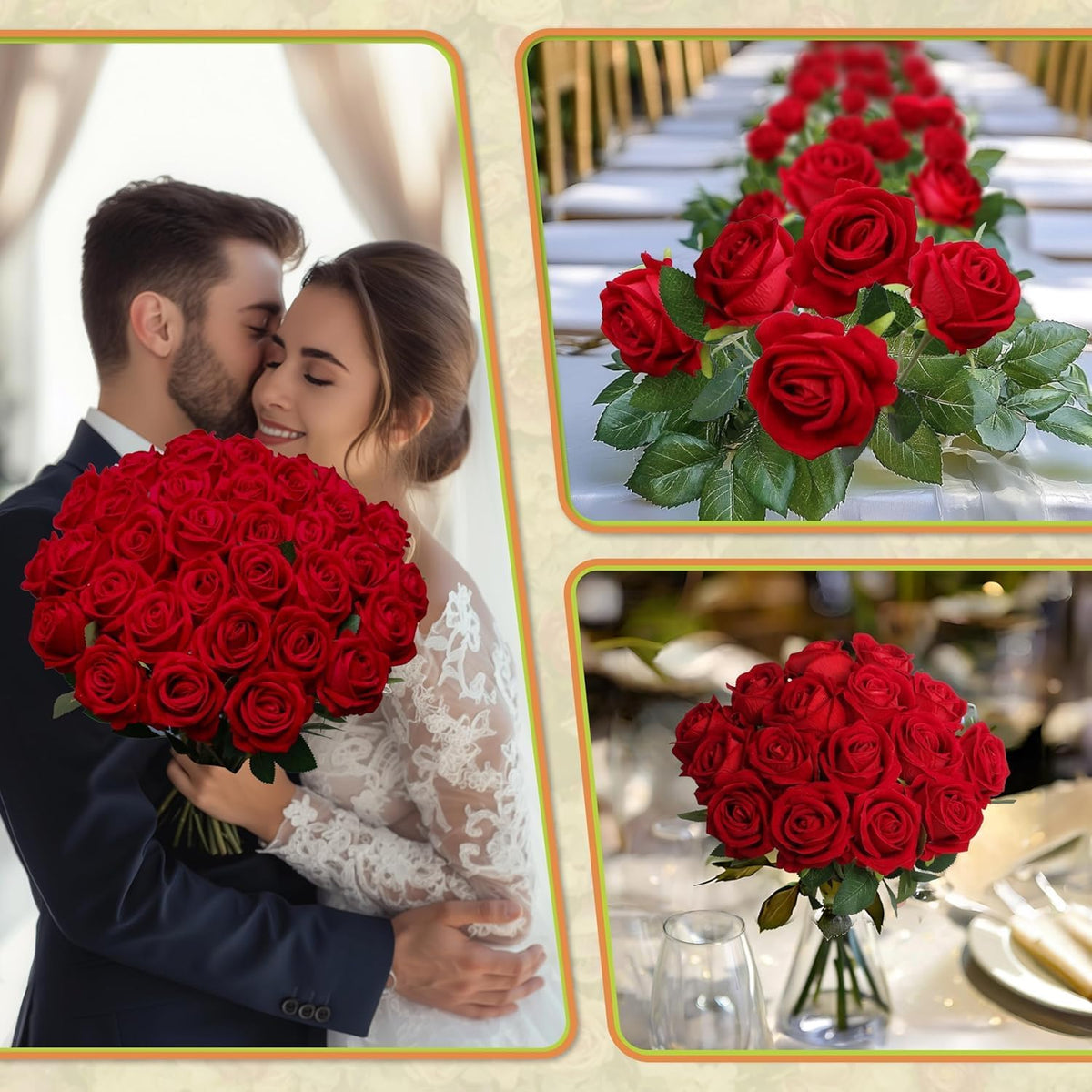 Artificial Red Roses Bulk Realistic Silk Fake Flowers with Long Stems