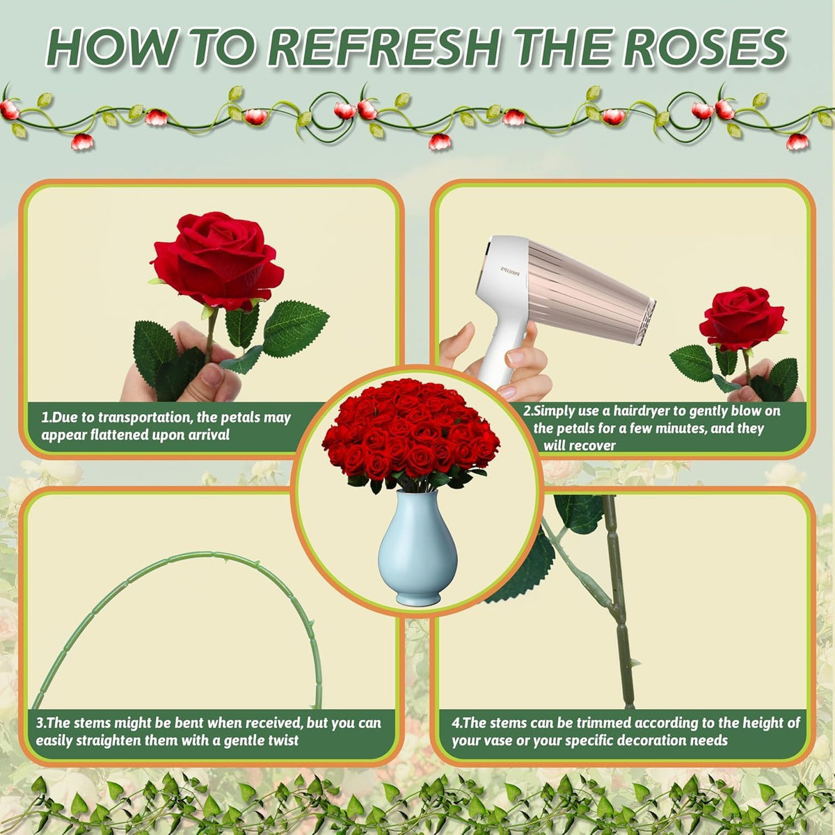 Artificial Red Roses Bulk Realistic Silk Fake Flowers with Long Stems