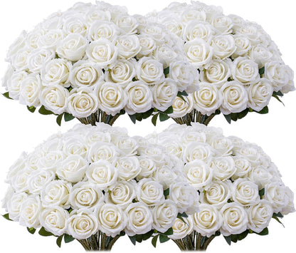 Artificial Red Roses Bulk Realistic Silk Fake Flowers with Long Stems