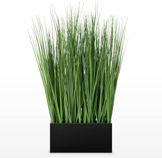 Torre & Tagus 18" Artificial Onion Grass in Dark Gray Rectangle Pot, Faux Grass Plant & Tall Foliage Fake Grass Decor as Artificial Grass for Planters, 10" x 7" x 18" (Onion Grass Fake Plant)