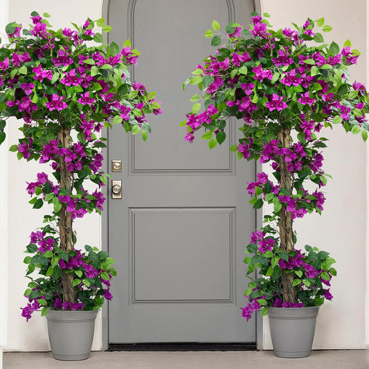 5FT Tall Bougainvillea Artificial Tree for Indoor & Outdoor | Realistic Faux Bougainvillea Tree with Wood Trunk and Flowers in Plastic Pot for Front Porch,Home,Office,Living Room,Purple