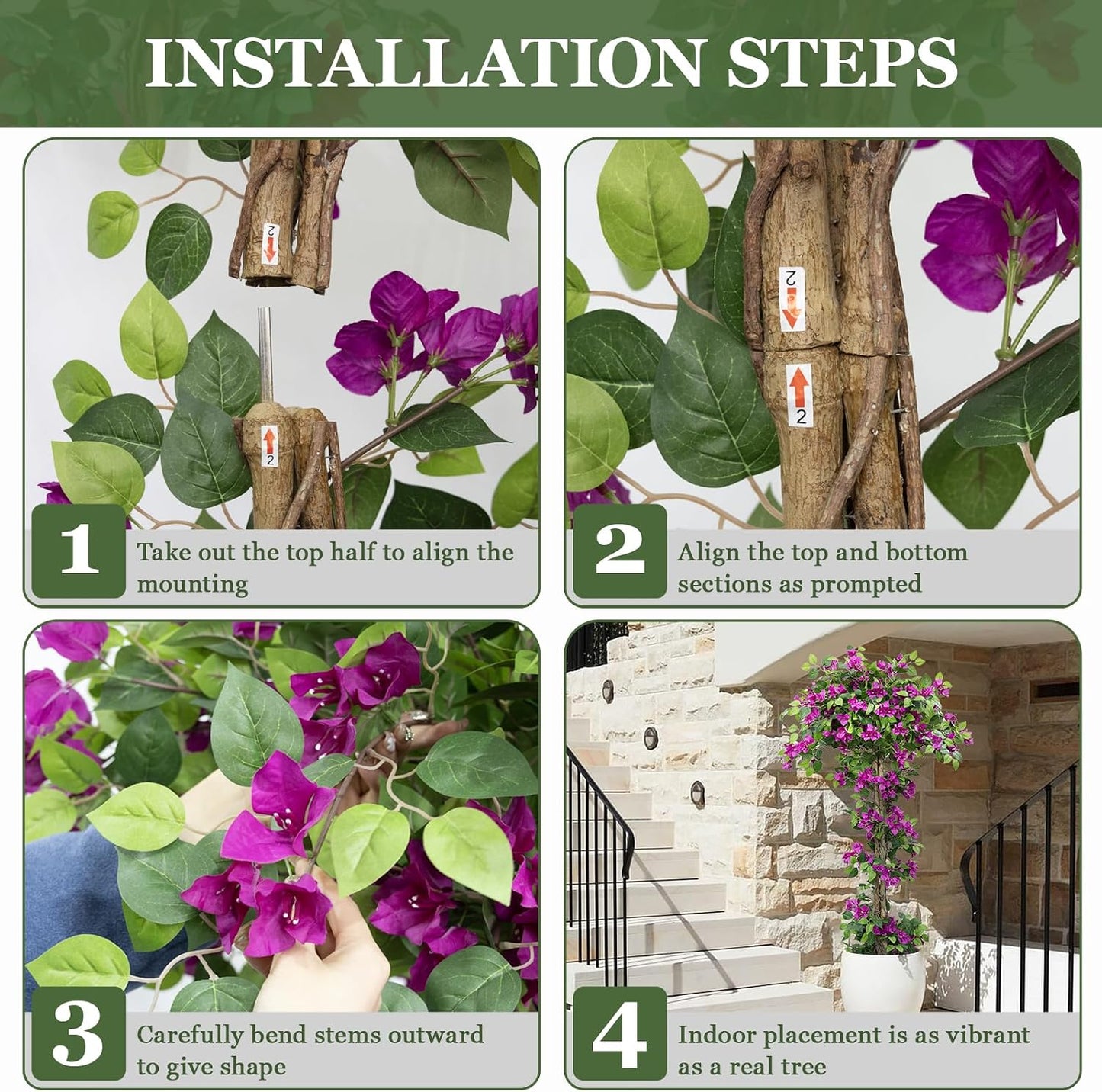 5FT Tall Bougainvillea Artificial Tree for Indoor & Outdoor | Realistic Faux Bougainvillea Tree with Wood Trunk and Flowers in Plastic Pot for Front Porch,Home,Office,Living Room,Purple