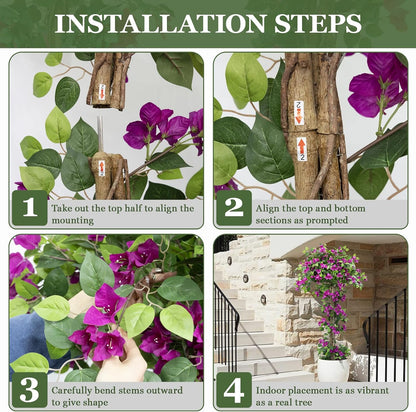 5FT Tall Bougainvillea Artificial Tree for Indoor & Outdoor | Realistic Faux Bougainvillea Tree with Wood Trunk and Flowers in Plastic Pot for Front Porch,Home,Office,Living Room,Purple