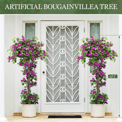 5FT Tall Bougainvillea Artificial Tree for Indoor & Outdoor | Realistic Faux Bougainvillea Tree with Wood Trunk and Flowers in Plastic Pot for Front Porch,Home,Office,Living Room,Purple