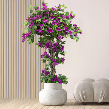 5FT Tall Bougainvillea Artificial Tree for Indoor & Outdoor | Realistic Faux Bougainvillea Tree with Wood Trunk and Flowers in Plastic Pot for Front Porch,Home,Office,Living Room,Purple