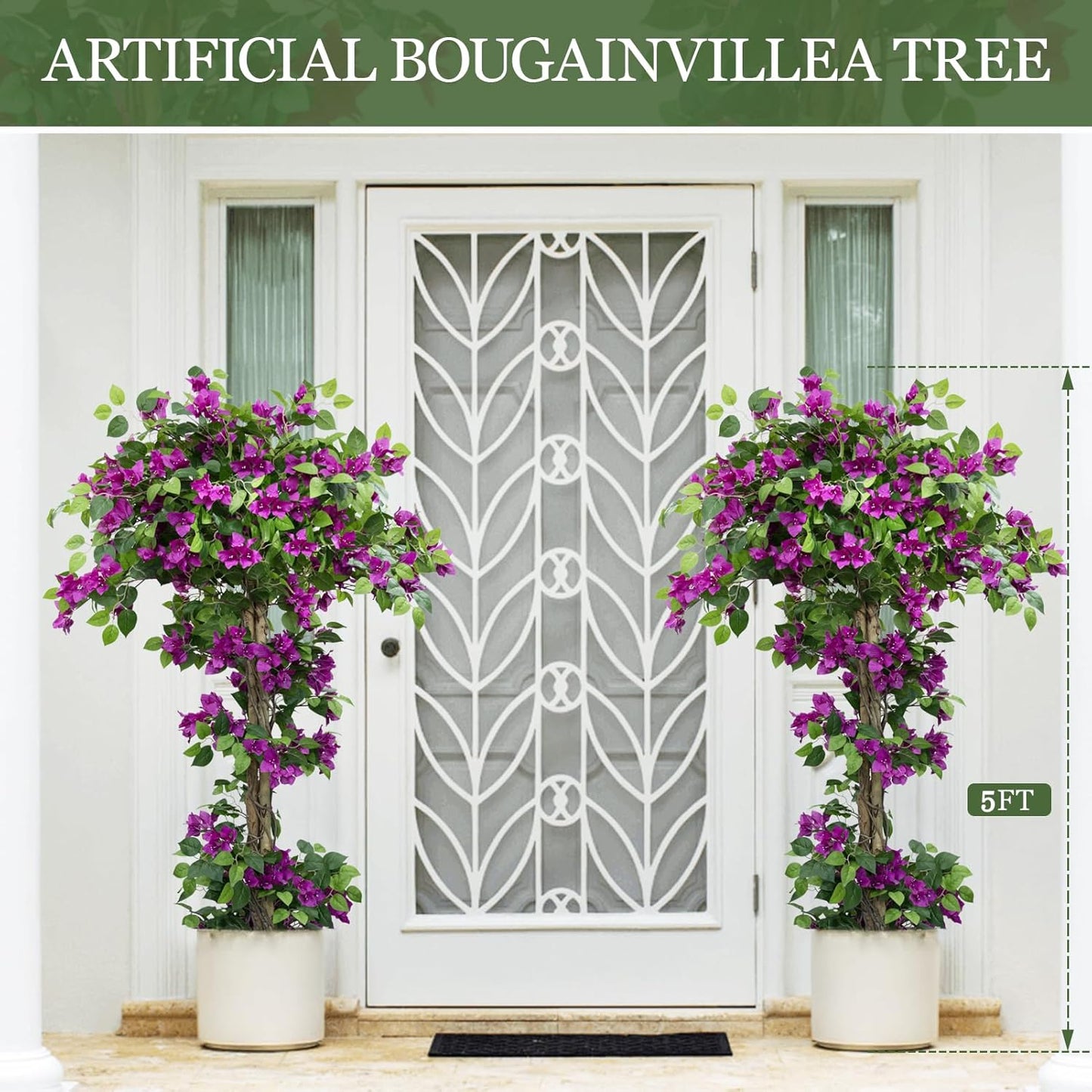 5FT Tall Bougainvillea Artificial Tree for Indoor & Outdoor | Realistic Faux Bougainvillea Tree with Wood Trunk and Flowers in Plastic Pot for Front Porch,Home,Office,Living Room,Purple