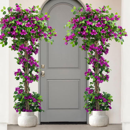 5FT Tall Bougainvillea Artificial Tree for Indoor & Outdoor | Realistic Faux Bougainvillea Tree with Wood Trunk and Flowers in Plastic Pot for Front Porch,Home,Office,Living Room,Purple