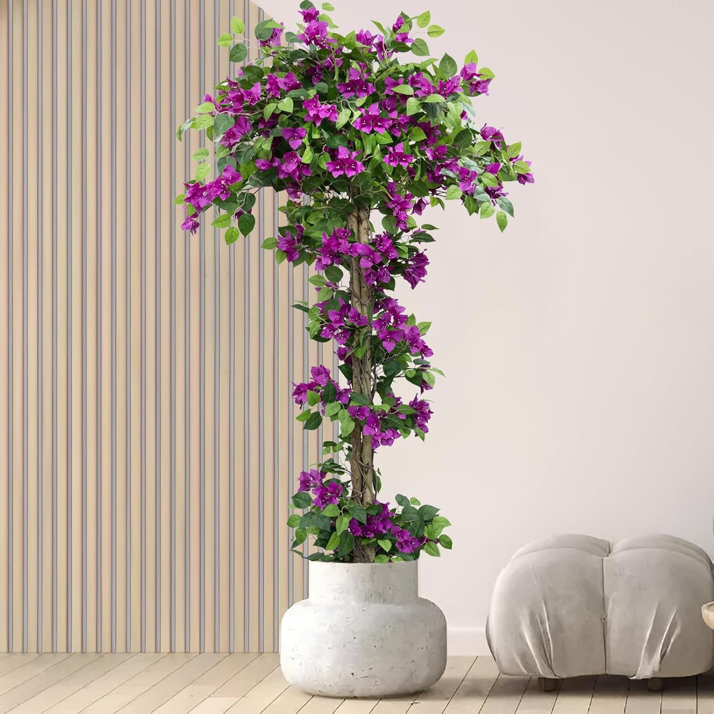 5FT Tall Bougainvillea Artificial Tree for Indoor & Outdoor | Realistic Faux Bougainvillea Tree with Wood Trunk and Flowers in Plastic Pot for Front Porch,Home,Office,Living Room,Purple