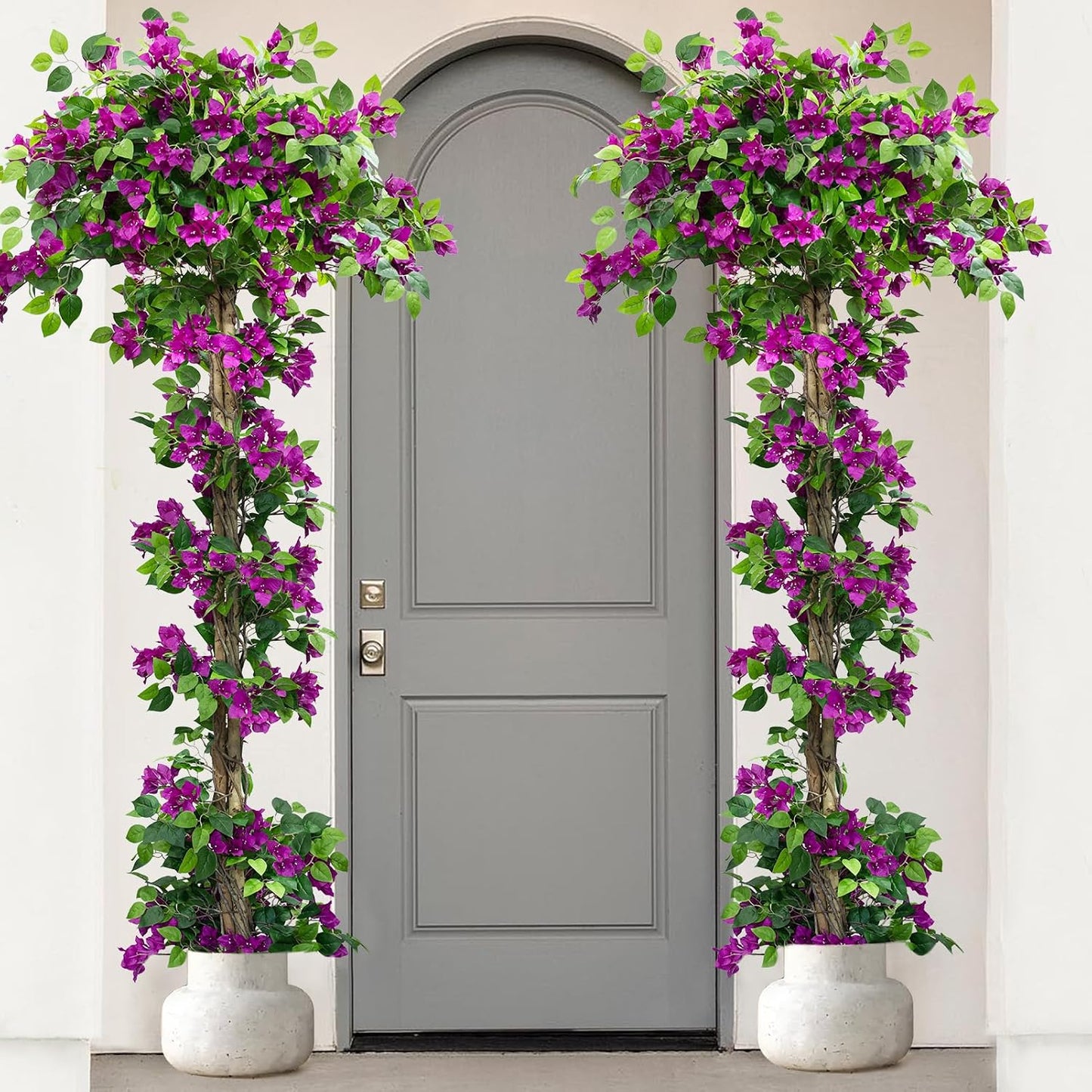 5FT Tall Bougainvillea Artificial Tree for Indoor & Outdoor | Realistic Faux Bougainvillea Tree with Wood Trunk and Flowers in Plastic Pot for Front Porch,Home,Office,Living Room,Purple