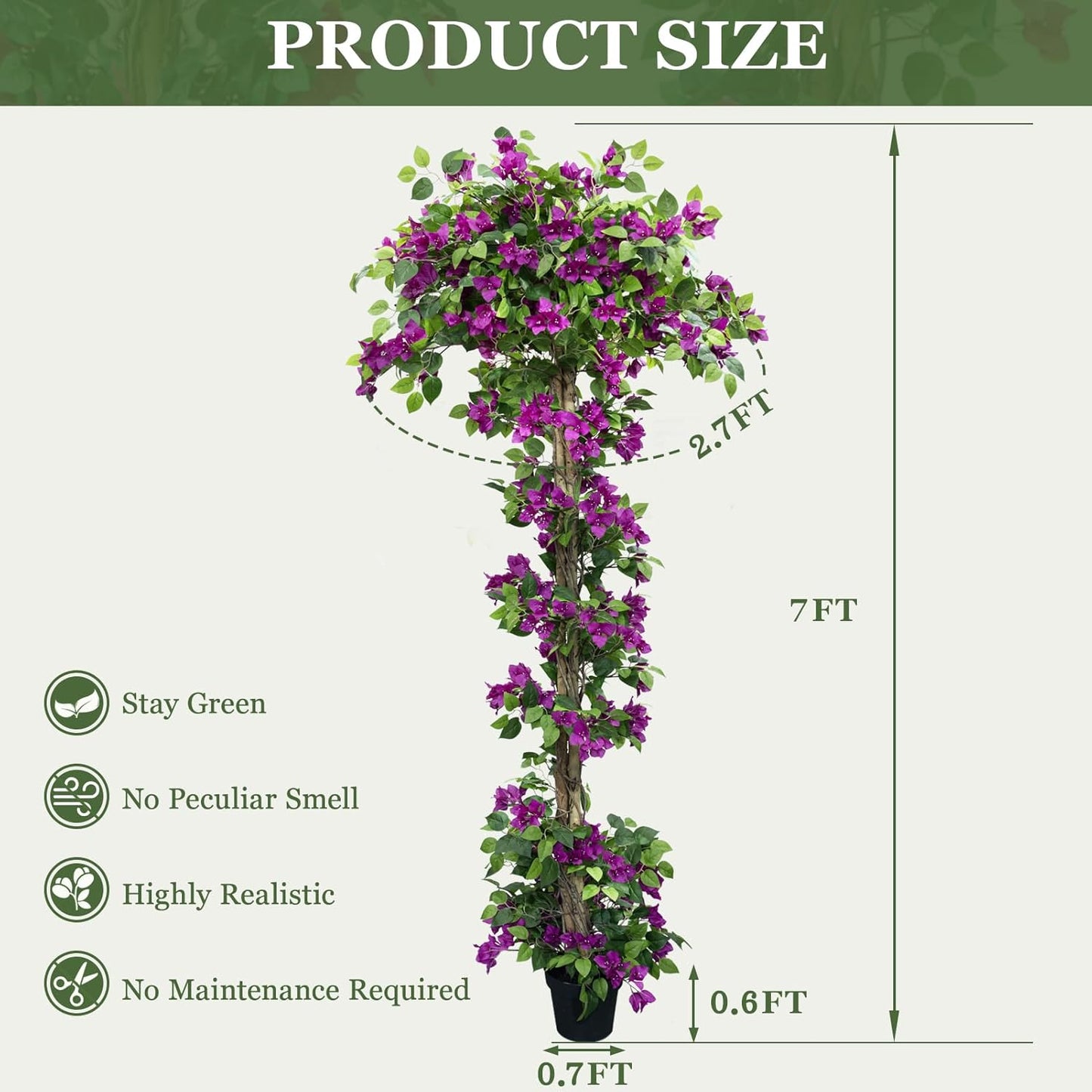 5FT Tall Bougainvillea Artificial Tree for Indoor & Outdoor | Realistic Faux Bougainvillea Tree with Wood Trunk and Flowers in Plastic Pot for Front Porch,Home,Office,Living Room,Purple