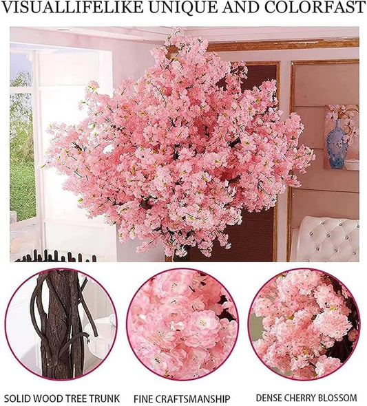 Artificial Trees for Indoor Decor, Pink Wishing Tree Christmas Tree Artificial Faux Peach Blossom Tree with Wood Trunk Artificial Plants for Home Office Indoor Decor (3.9x3.2Ft)