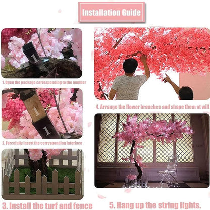 Artificial Trees for Indoor Decor, Pink Wishing Tree Christmas Tree Artificial Faux Peach Blossom Tree with Wood Trunk Artificial Plants for Home Office Indoor Decor (3.9x3.2Ft)