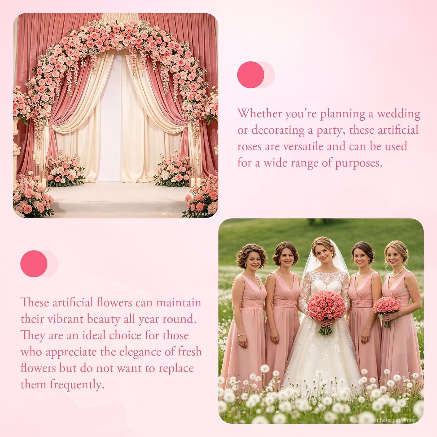 12Pcs Realistic Fake Dark Pink Roses Faux Flowers with Long Stems, Artificial Silk Rose Flowers for Valentines Day Home Wedding Decor Bridal Bouquet