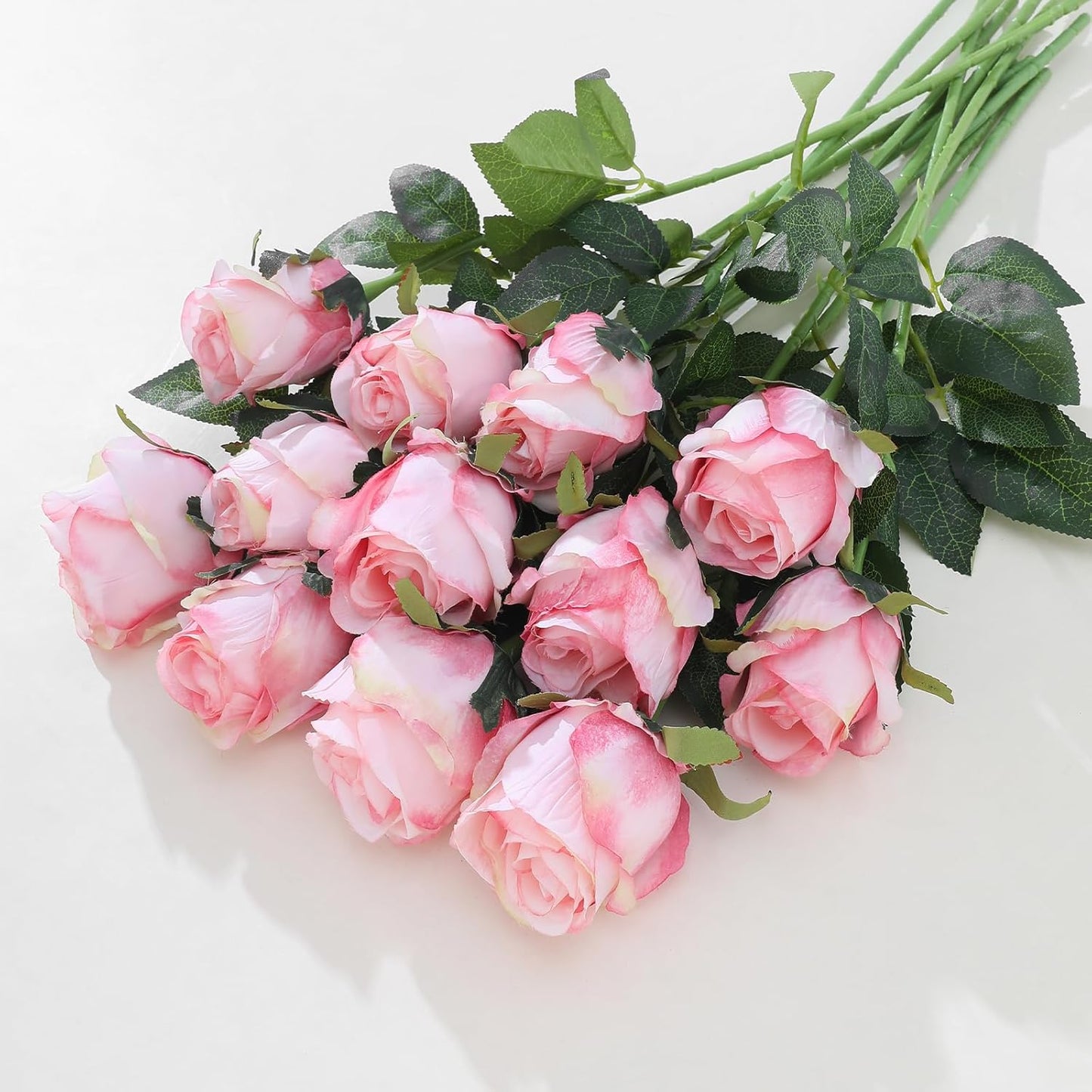 12Pcs Realistic Fake Dark Pink Roses Faux Flowers with Long Stems, Artificial Silk Rose Flowers for Valentines Day Home Wedding Decor Bridal Bouquet