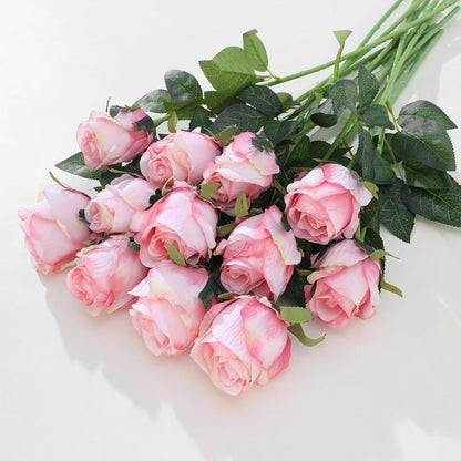 12Pcs Realistic Fake Dark Pink Roses Faux Flowers with Long Stems, Artificial Silk Rose Flowers for Valentines Day Home Wedding Decor Bridal Bouquet