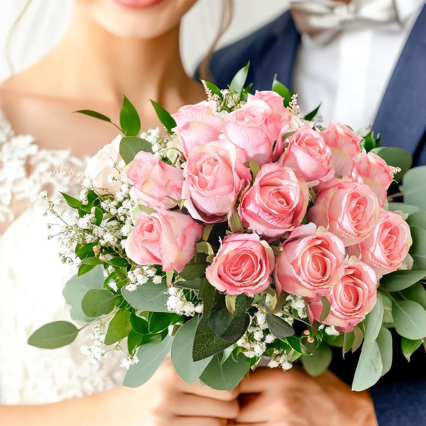12Pcs Realistic Fake Dark Pink Roses Faux Flowers with Long Stems, Artificial Silk Rose Flowers for Valentines Day Home Wedding Decor Bridal Bouquet