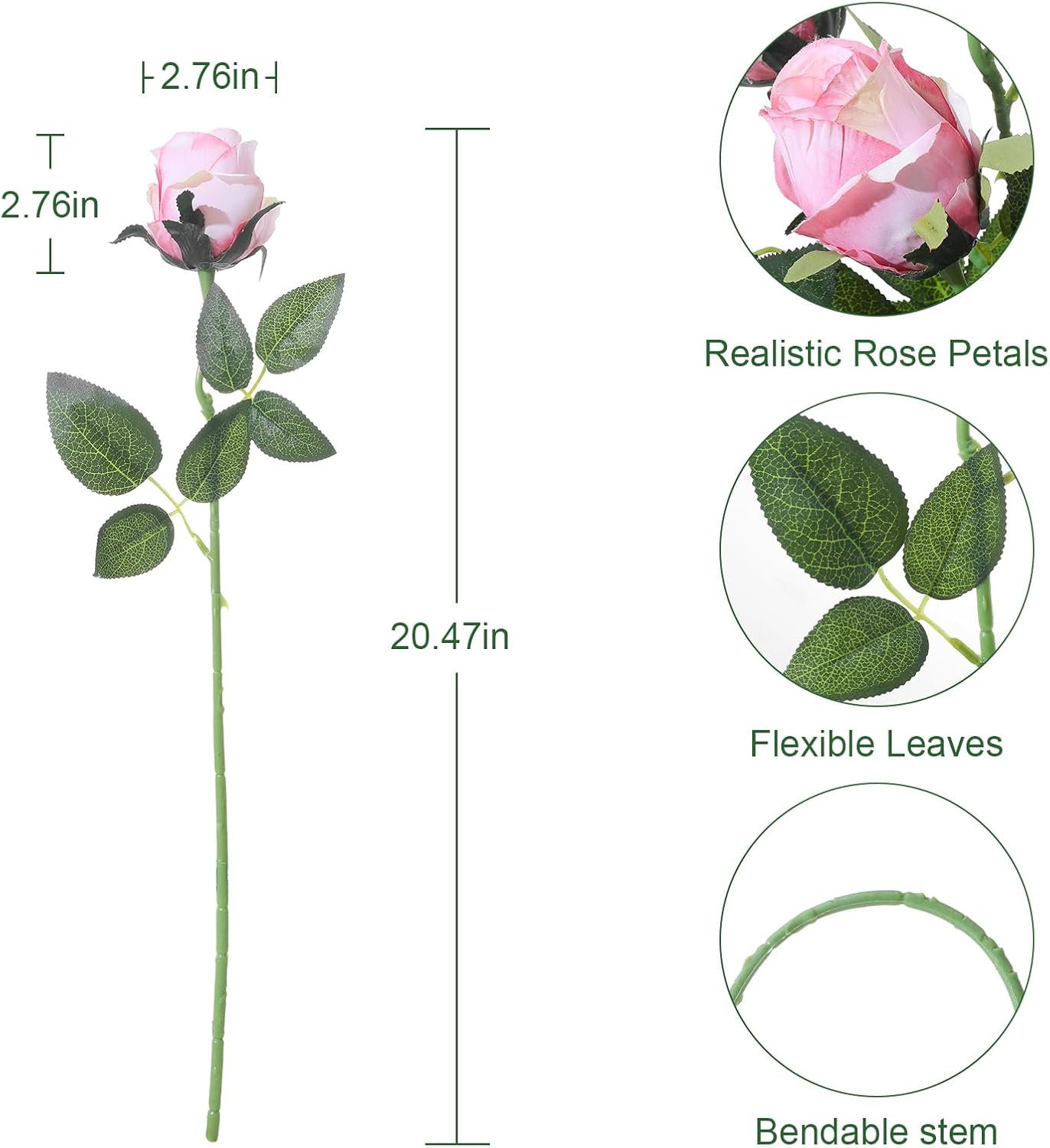 12Pcs Realistic Fake Dark Pink Roses Faux Flowers with Long Stems, Artificial Silk Rose Flowers for Valentines Day Home Wedding Decor Bridal Bouquet