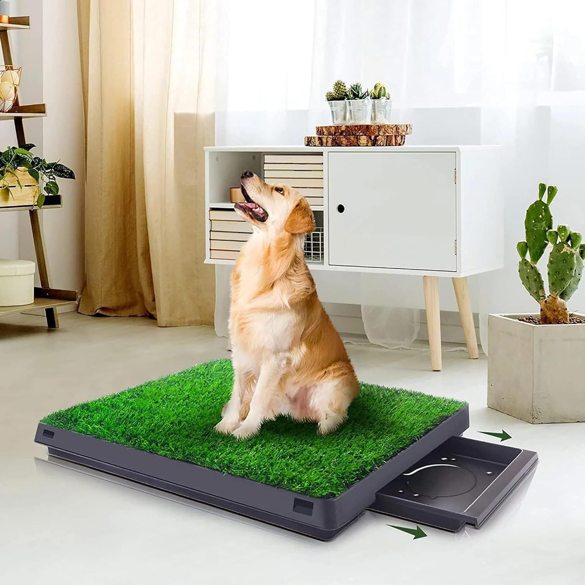 Dog Grass Pad with Tray, 25" x 20" Dog Grass Potty Tray, Indoor Dog Potty