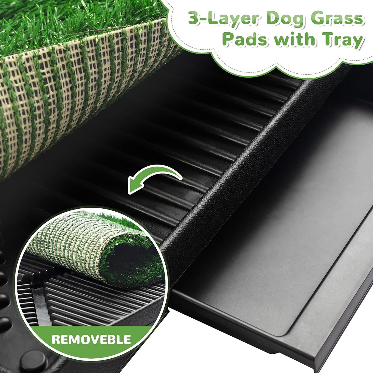 Dog Grass Pad with Tray, 25" x 20" Dog Grass Potty Tray, Indoor Dog Potty