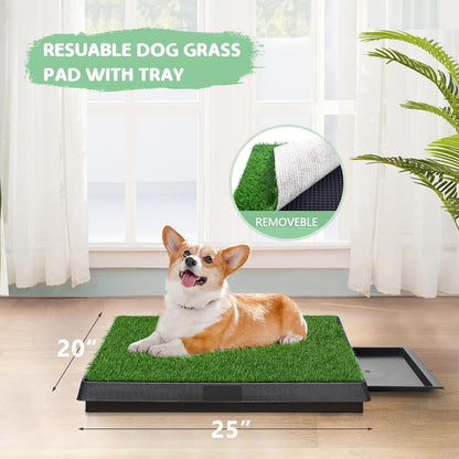 Dog Grass Pad with Tray, 25" x 20" Dog Grass Potty Tray, Indoor Dog Potty