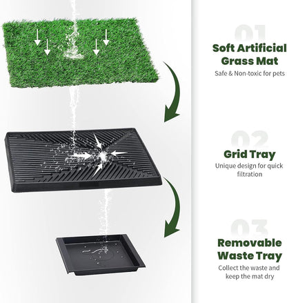 Dog Grass Pad with Tray, 25" x 20" Dog Grass Potty Tray, Indoor Dog Potty