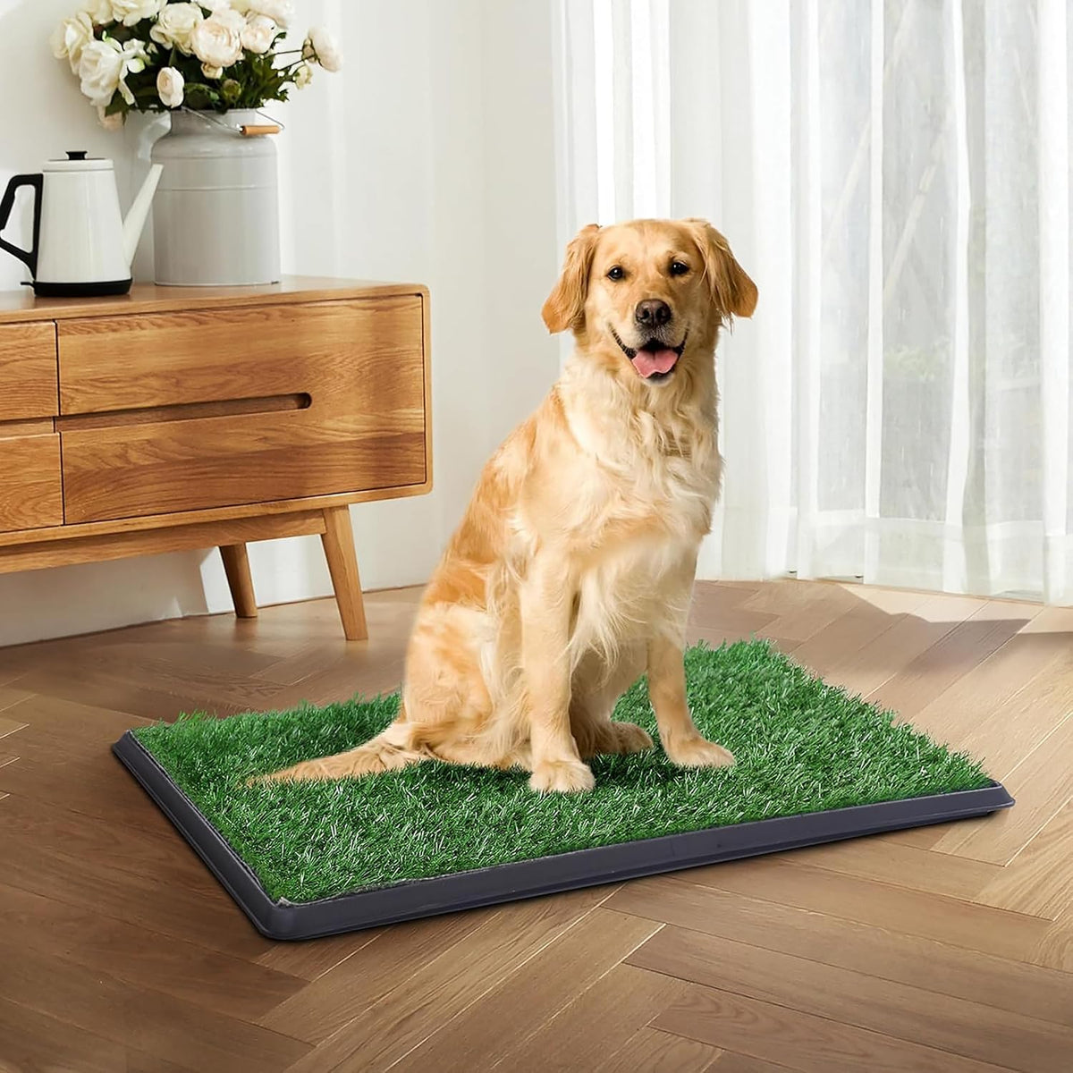 Dog Grass Pad with Tray, 25" x 20" Dog Grass Potty Tray, Indoor Dog Potty