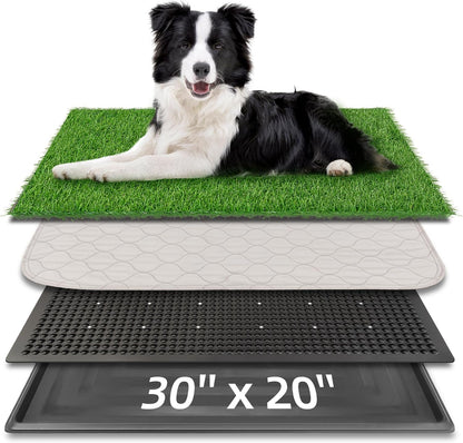 Dog Grass Pad with Tray, 25" x 20" Dog Grass Potty Tray, Indoor Dog Potty