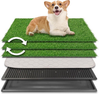 Dog Grass Pad with Tray, 25" x 20" Dog Grass Potty Tray, Indoor Dog Potty