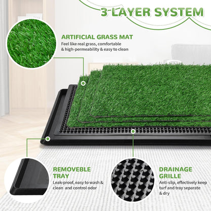 Dog Grass Pad with Tray, 25" x 20" Dog Grass Potty Tray, Indoor Dog Potty