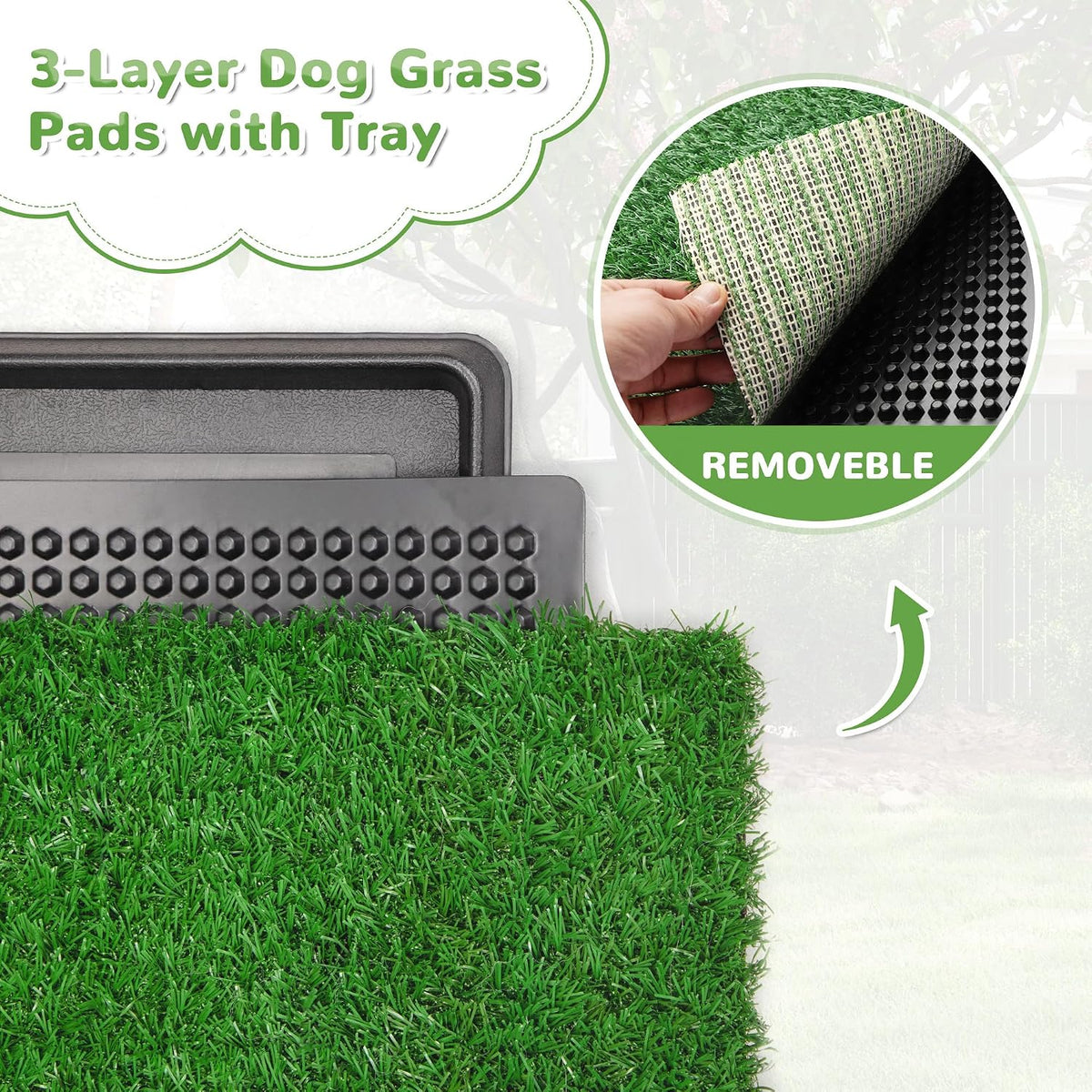 Dog Grass Pad with Tray, 25" x 20" Dog Grass Potty Tray, Indoor Dog Potty