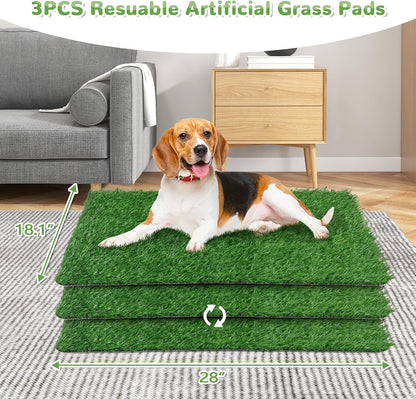 Dog Grass Pad with Tray, 25" x 20" Dog Grass Potty Tray, Indoor Dog Potty