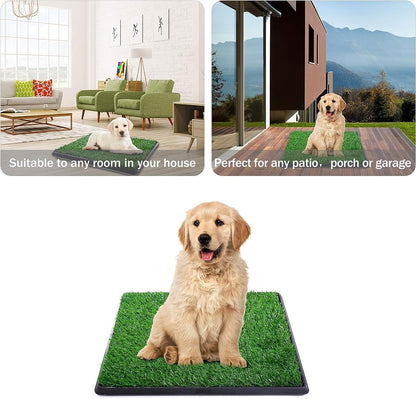 Dog Grass Pad with Tray, 25" x 20" Dog Grass Potty Tray, Indoor Dog Potty