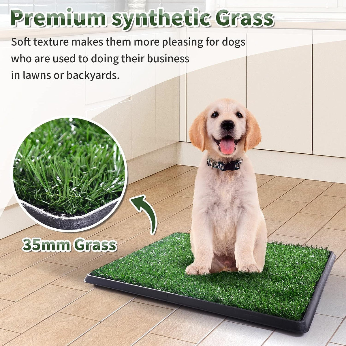 Dog Grass Pad with Tray, 25" x 20" Dog Grass Potty Tray, Indoor Dog Potty