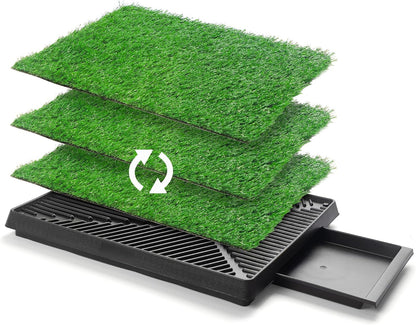 Dog Grass Pad with Tray, 25" x 20" Dog Grass Potty Tray, Indoor Dog Potty